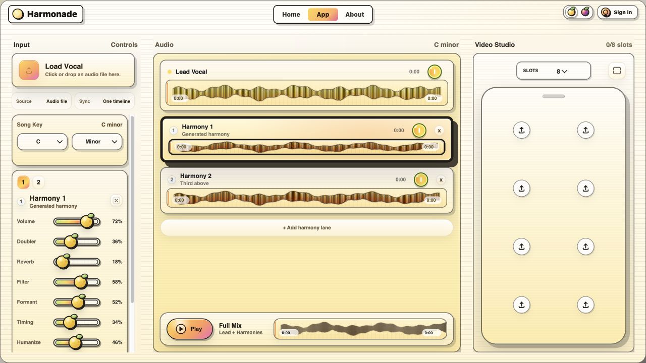 Harmonade app interface preview
